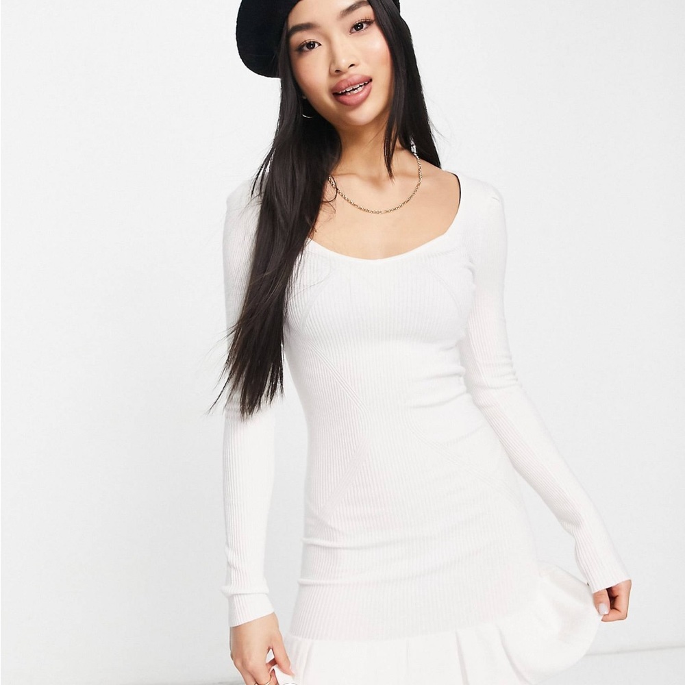 New! Miss Selfridge | Ivory Contour Sweetheart Neckline Frill Mini Dress